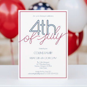 Invitación Moderna Fiesta de Verano del 4 de Julio Roja, Blan