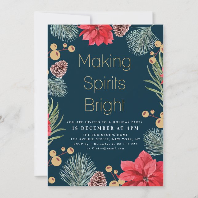 Invitación Moderna fiesta floral de vacaciones azules en poin (Anverso)