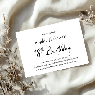 Invitación Moderna fiesta Minimalista de cumpleaños número 18