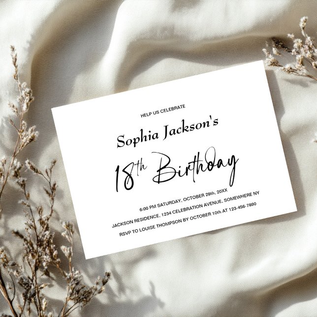 Invitación Moderna fiesta Minimalista de cumpleaños número 18 (Subido por el creador)