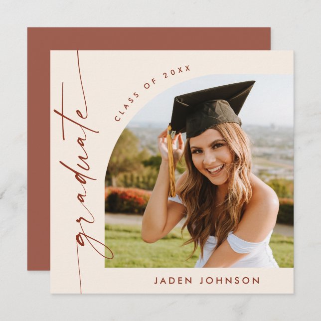 Invitación Moderna fiesta Minimalista de graduación de FOTO (Anverso / Reverso)