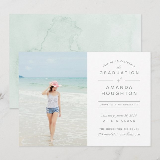 Invitación Moderna fiesta Minimalista de graduación fotográfi (Anverso / Reverso)