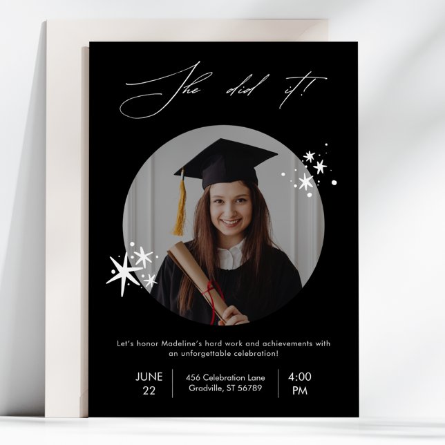 Invitación Moderna fiesta simple de graduación de fotos en bl (Subido por el creador)