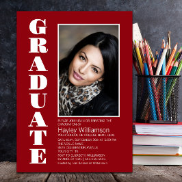 Invitación Moderna fiesta simple de graduación de fotos rojas