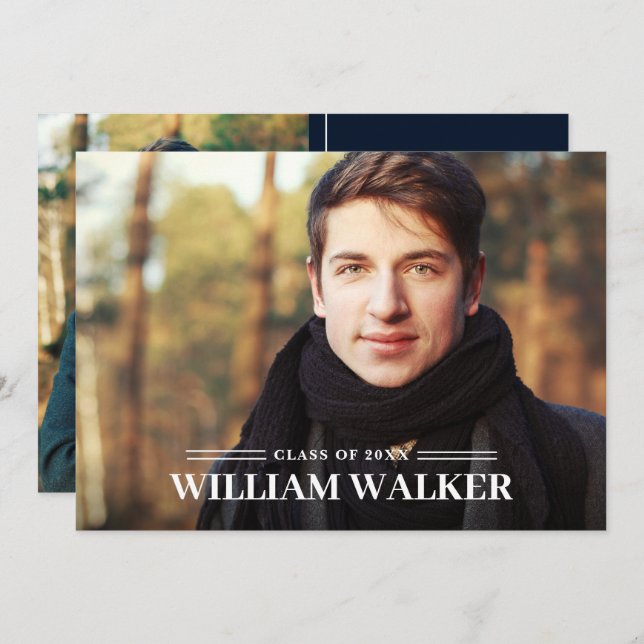 Invitación Moderna fiesta simple de graduación de la Marina 2 (Anverso / Reverso)