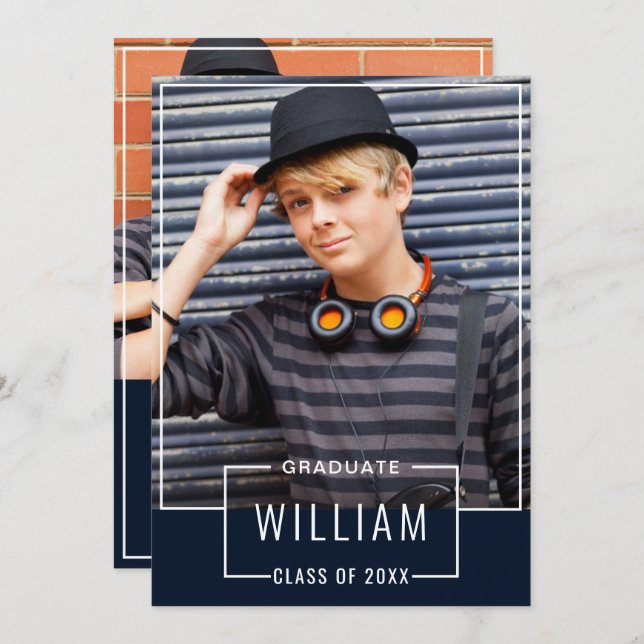 Invitación Moderna fiesta simple de graduación de la Marina 2 (Anverso / Reverso)