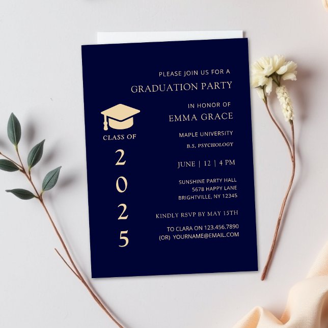 Invitación Moderna fiesta simple de graduación de la marina y (class of 2025 graduation invitations,graduation party invitations,graduation invites, graduate invit)