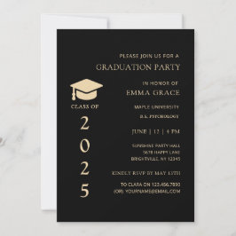 Invitación Moderna fiesta simple de graduación en negro y oro