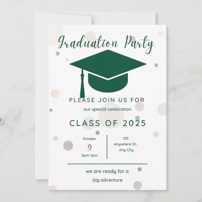 Invitación Moderna fiesta simple de graduación verde fotográf (Anverso)