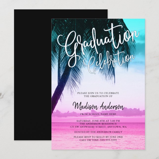 Invitación Moderna fiesta Verde azulada de graduación de play (Anverso / Reverso)