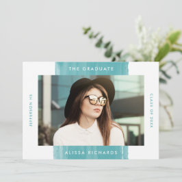 Invitación Moderna fiesta Verde azulada de graduación fotográ