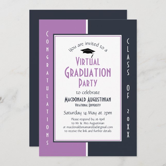 Invitación Moderna fiesta virtual de graduación (Anverso / Reverso)