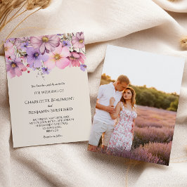 Invitación Moderna flor silvestre Beige Boda simple de fotogr