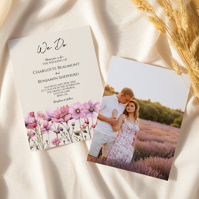 Invitación Moderna flor silvestre Beige hacemos foto Boda (Subido por el creador)