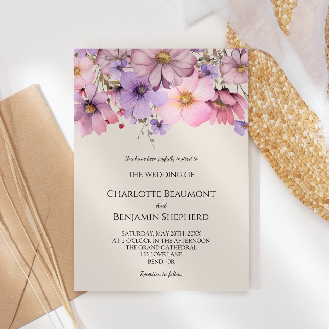 Invitación Moderna flor silvestre Beige simple Boda (Subido por el creador)