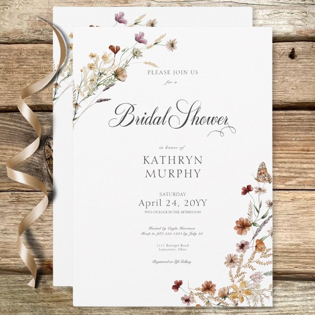 Invitación Moderna Flor silvestre blanca Bouquet Bridal Showe (Modern White Wildflower Bouquet Bridal Shower Invitation)