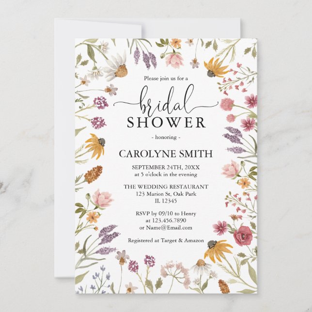 Invitación Moderna Flor silvestre Elegante Ducha Boho Bridal (Anverso)