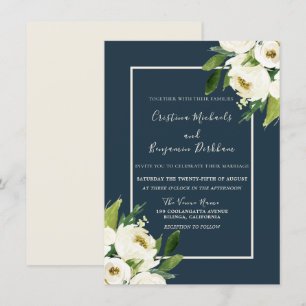 Invitación Moderna Floral Blanca Elegante Boda de Verdor