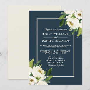 Invitación Moderna Floral Blanca Elegante Boda de Verdor