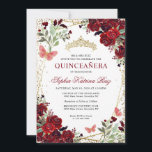 Invitación Moderna Floral Borgoña Rojo Oro Tiara Quinceañera<br><div class="desc">Moderno Glam Floral Botánica Borgoña Rojo Oro Tiara Esparkle Purpurina RSVP Cumpleaños Invitación Quinceañera</div>