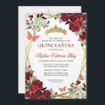 Invitación Moderna Floral Borgoña Rojo Oro Tiara Quinceañera<br><div class="desc">Moderno Glam Floral Botánica Borgoña Rojo Oro Tiara Esparkle Purpurina RSVP Cumpleaños Invitación Quinceañera</div>
