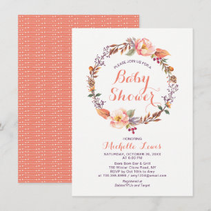 Invitación moderna floral de baby shower de otoño