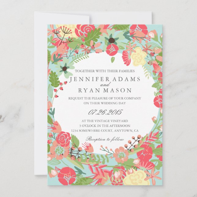 INVITACIÓN MODERNA FLORAL DE LA BODA DE AGUA (Anverso)