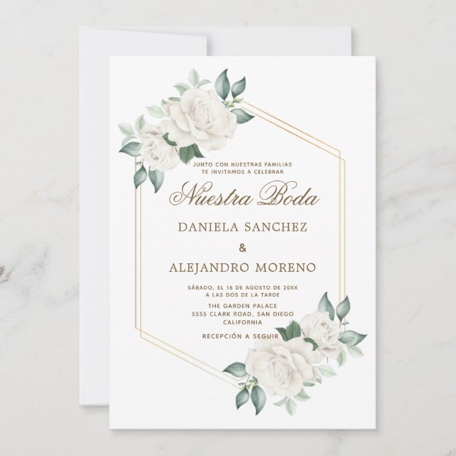 Invitación Moderna Floral de marfil Nuestra Boda Boda español (Anverso)