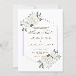 Invitación Moderna Floral de marfil Nuestra Boda Boda español