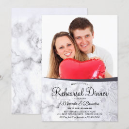 Invitación Moderna Floral de mármol blanco foto ensayo cena