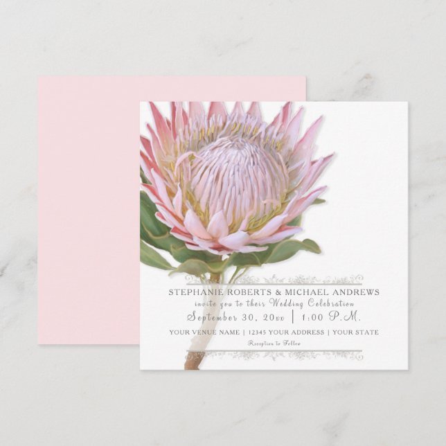 Invitación Moderna Floral Elegante Simple Flor Protea Rosa (Anverso / Reverso)