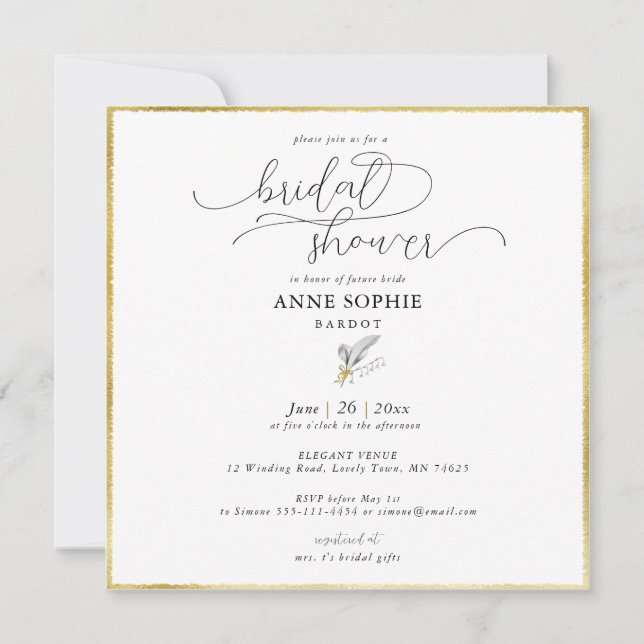 Invitación Moderna Floral Lily Valley Black Gold Bridal Showe (Anverso)