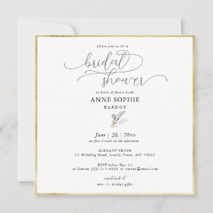 Invitación Moderna Floral Lily Valley Black Gold Bridal Showe