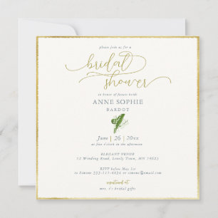 Invitación Moderna Floral Lily Valley Gold Frame Bridal Showe