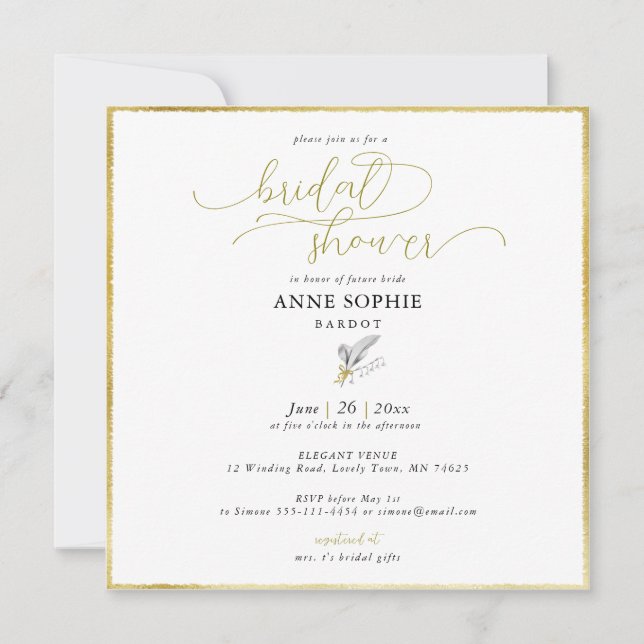 Invitación Moderna Floral Lily Valley Gold May Bridal Shower (Anverso)