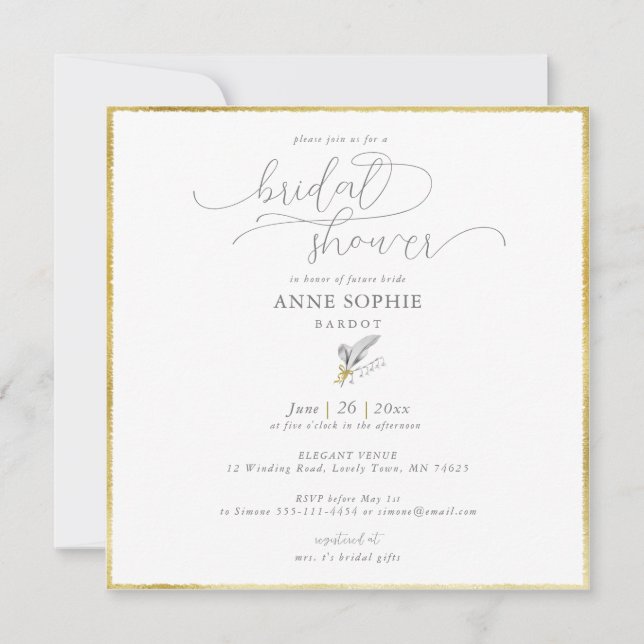 Invitación Moderna Floral Lily Valley Gold May Bridal Shower (Anverso)