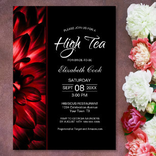 Invitación Moderna Floral negra roja alta ducha de novia de t