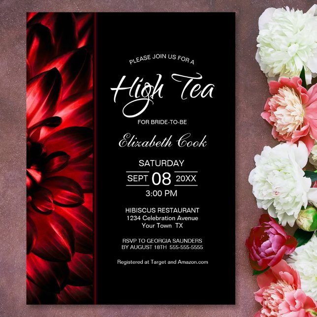 Invitación Moderna Floral negra roja alta ducha de novia de t (Subido por el creador)