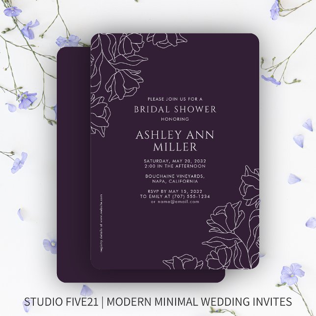 Invitación Moderna Floral Oscuro Boda Púrpura Ducha Bridal (Subido por el creador)