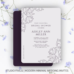 Invitación Moderna Floral Oscuro Boda Púrpura Ducha Bridal