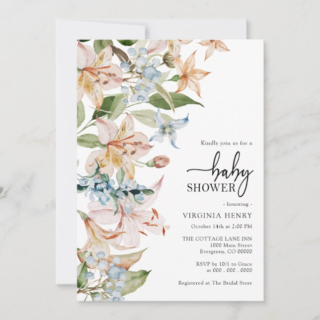 Invitación moderna floral para baby shower (Anverso)