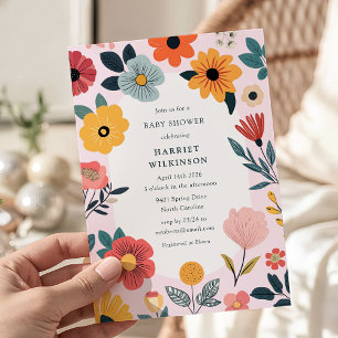 Invitación moderna floral para baby shower de niña