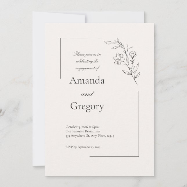 Invitación moderna floral para fiesta de compromis (Anverso)