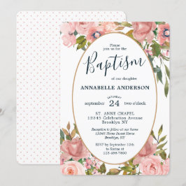 Invitación Moderna floral rosa Rubor Gold Garden Baptism