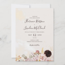 Invitación Moderna Floral Simple Acuarela Todo En Un Boda