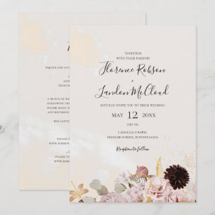 Invitación Moderna Floral Simple Acuarela Todo En Un Boda
