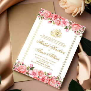 Invitación Moderna floral y marco dorado islámico Boda musulm