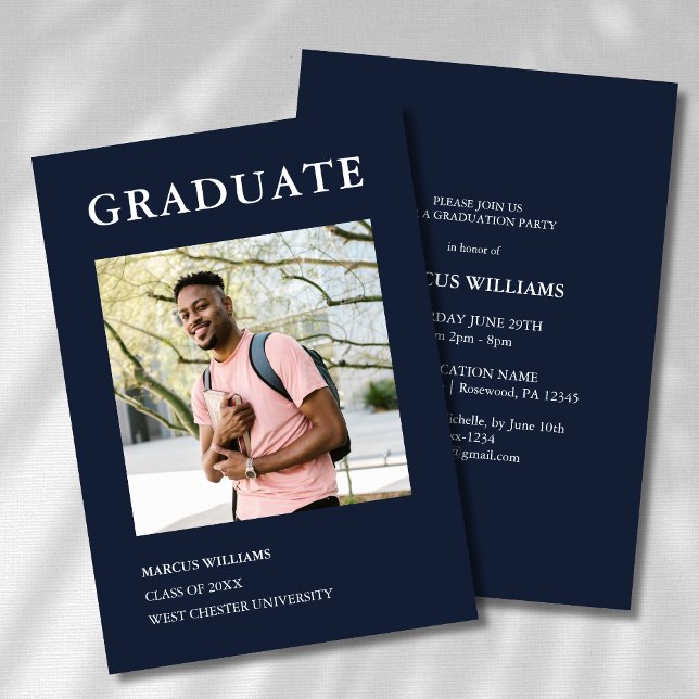 Invitación Moderna foto azul 2025 Graduación (Subido por el creador)