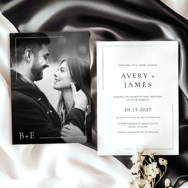 Invitación Moderna foto blanca negra simple matrimonio elegan (Subido por el creador)