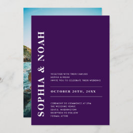 Invitación Moderna foto Boda simple morada elegante oscuro